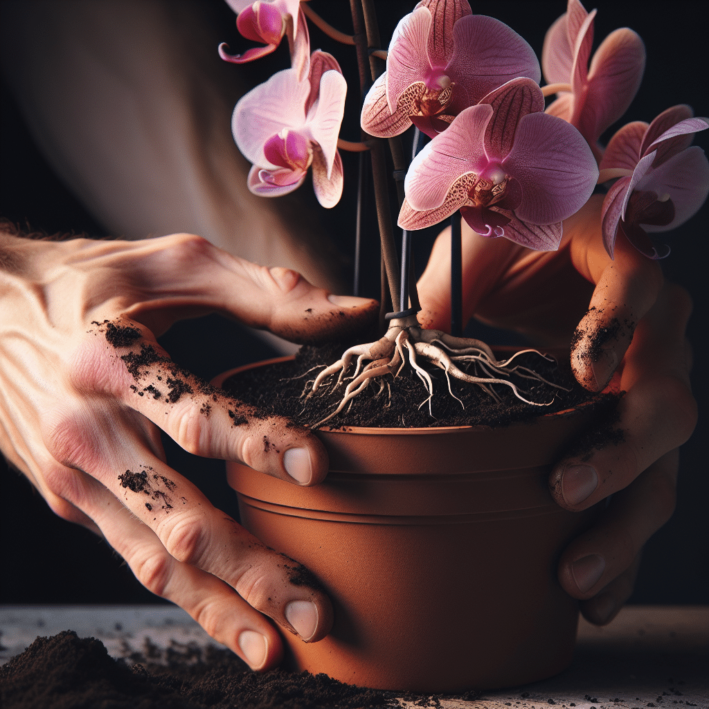 orquídea sendo transplantada