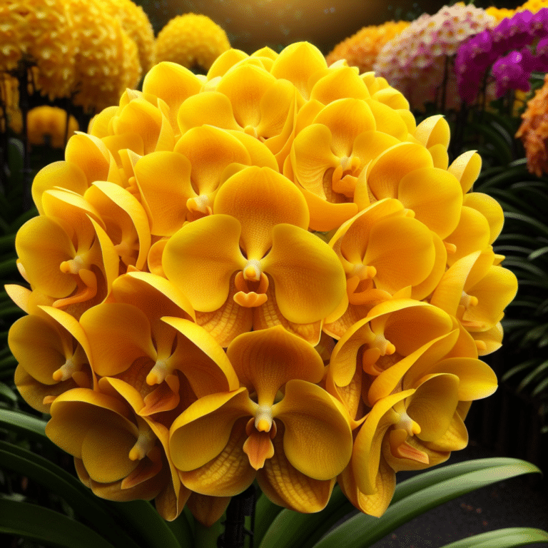 Orquídea Chuva de Ouro com flores amarelas vibrantes, mostrando sua beleza única e exuberante.