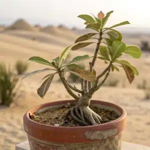 Rosa do Deserto com folhas murchas