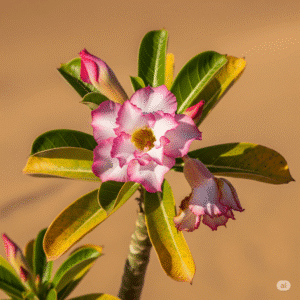 folhas da rosa do deserto estão ficando amarelas