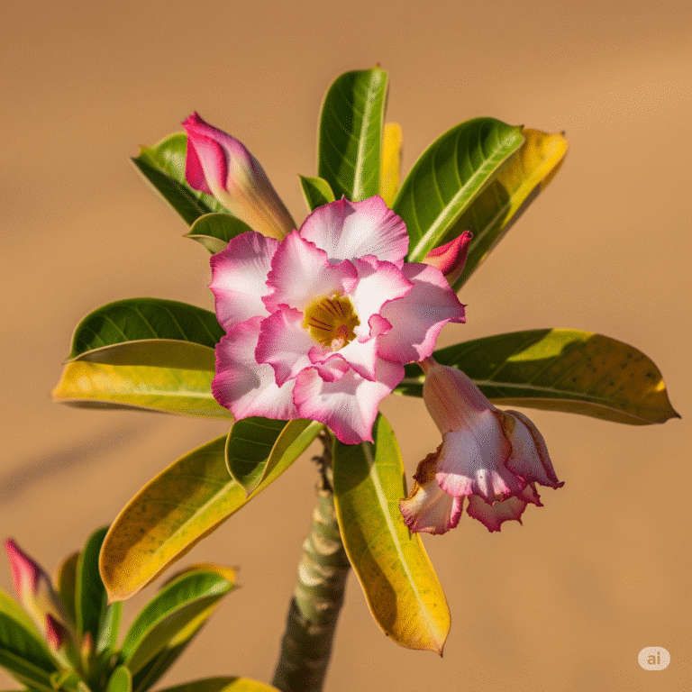 folhas da rosa do deserto estão ficando amarelas