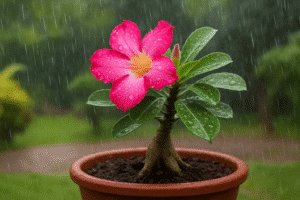 Rosa do deserto pode ficar na chuva