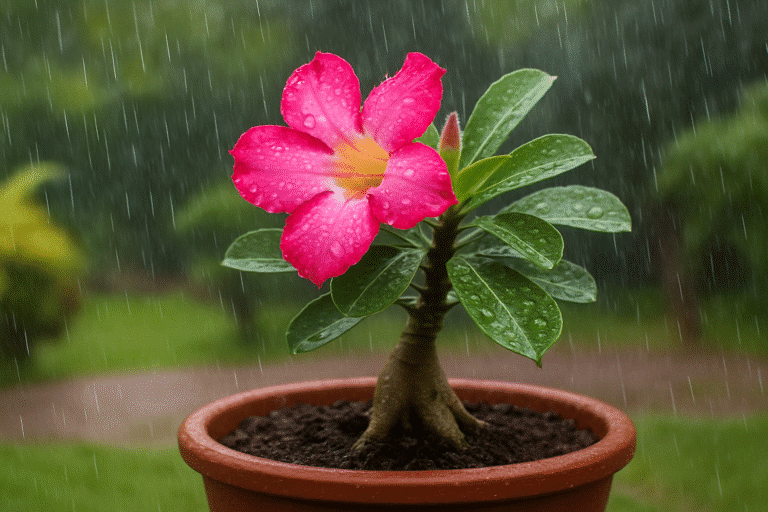 Rosa do deserto pode ficar na chuva