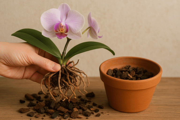 orquídea com raízes secas